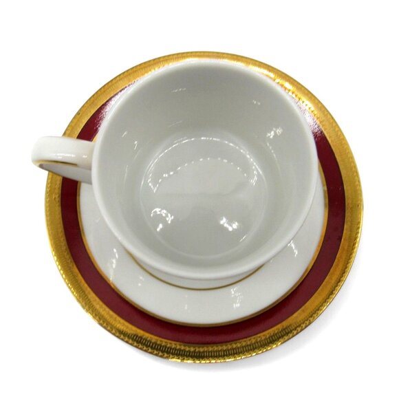 LA VAISSELLERIE Fine PORCELAIN Cup Saucer Gold Red Accents Vaiselle Vintage - Picture 2 of 10